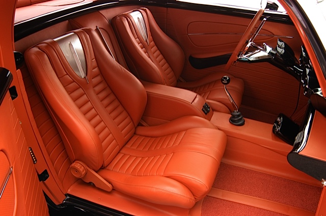 1938 Chevrolet Coupe with stainless steel accents incorporated in its seat