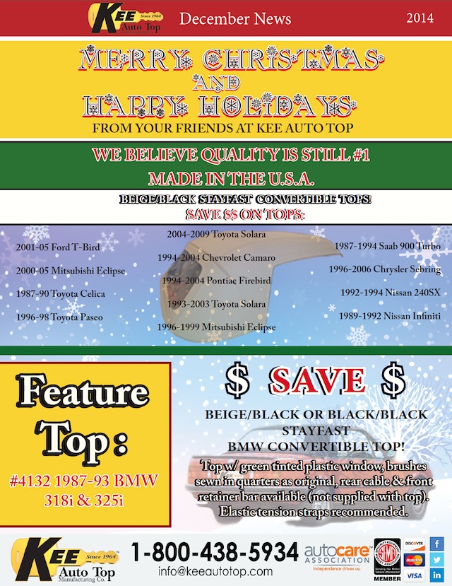 Auto Upholstery - The Hog Ring - Kee Auto Top - December 2014 Newsletter
