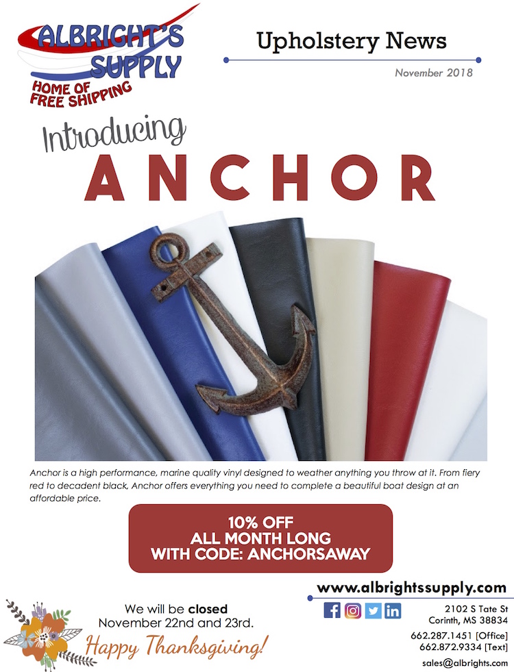 The Hog Ring - Albrights Supply has a Sale on Marine Vinyl