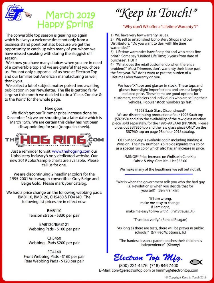 The Hog Ring - Keep in Touch - March 2019