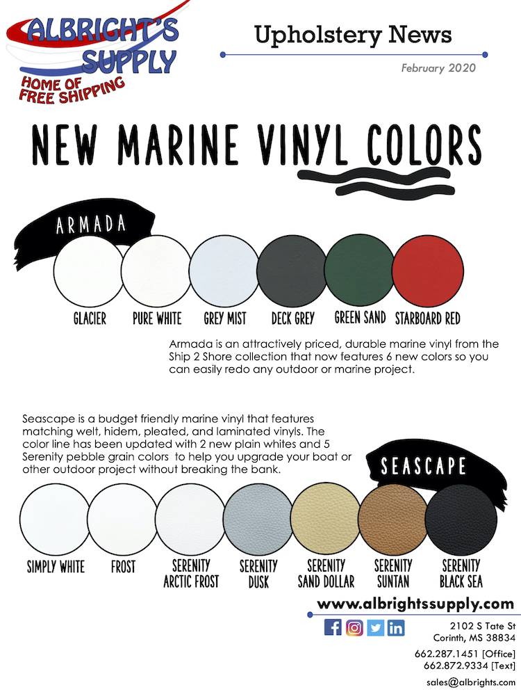 The Hog Ring - Albrights Supply Has New Marine Vinyl Colors