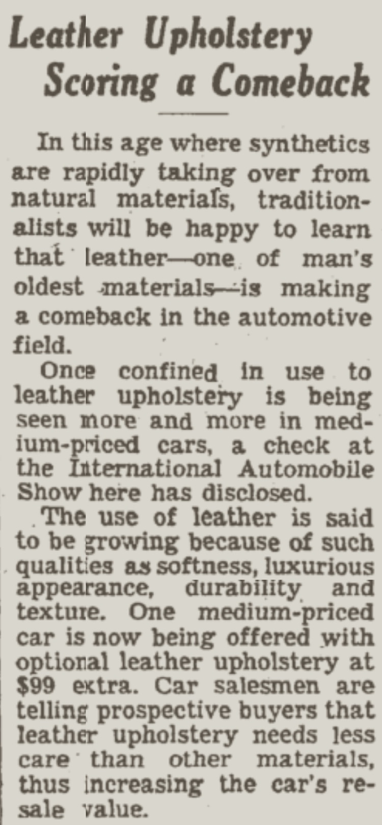 The 1966 Comeback of Leather Upholstery